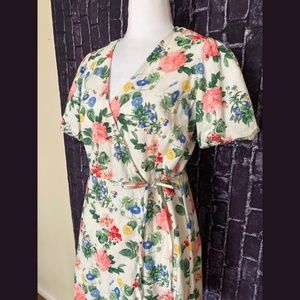 Old Navy Floral Puff-Sleeve Mini Wrap Dress for Women Size Medium Cottage Core